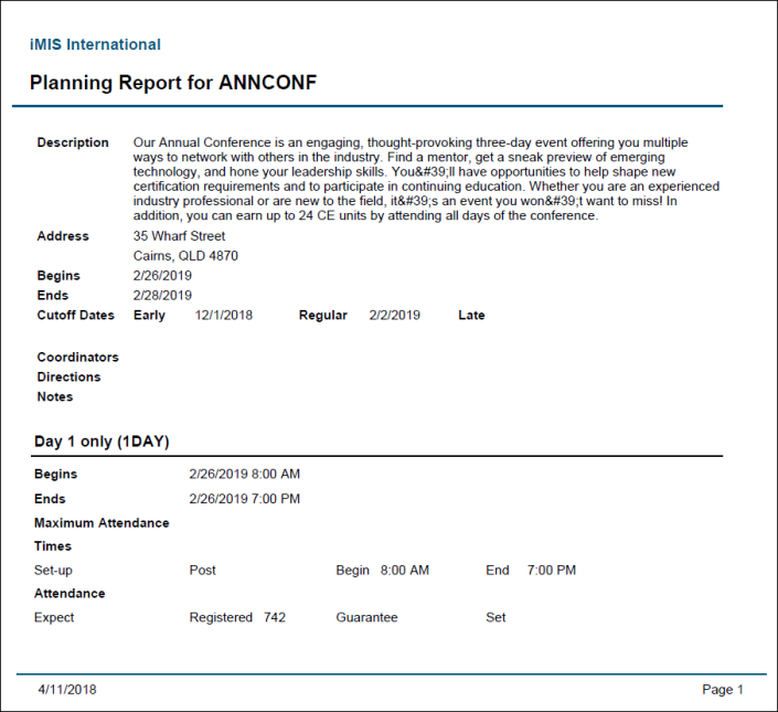 Viewingthe Event Planning report example 1